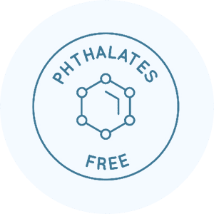 4 Phthalates free label with molecular structure in blue circle.
