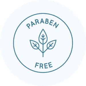 5 Paraben-free label with a leaf icon in a circular design.