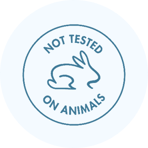 6 Blue circular logo with a rabbit and 'Not Tested On Animals' text.