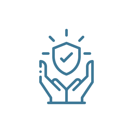 Two hands holding a shield with a checkmark symbolizing protection.