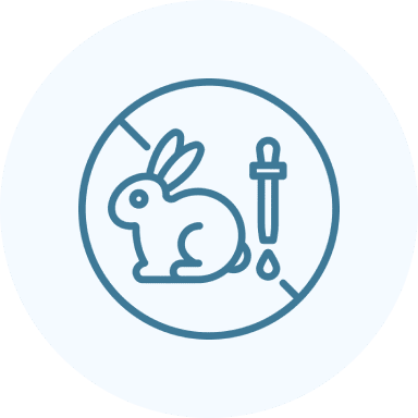 Frame 2095585074 Icon showing a rabbit with a pipette, indicating no animal testing.