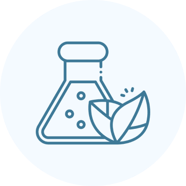 Frame 2095585078 A flask with leaves symbolizing natural science or eco-friendly chemistry.