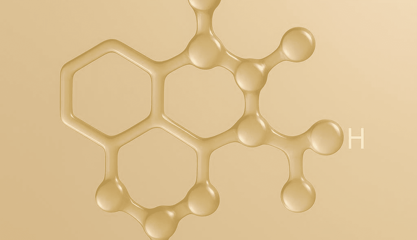 GettyImages-1170207585-38 Abstract molecular structure with hexagonal and spherical shapes in beige.