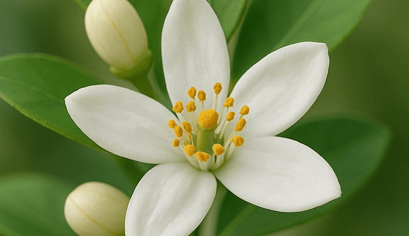 GettyImages-1170207585-40 Close-up of a white flower with yellow stamens and green background.