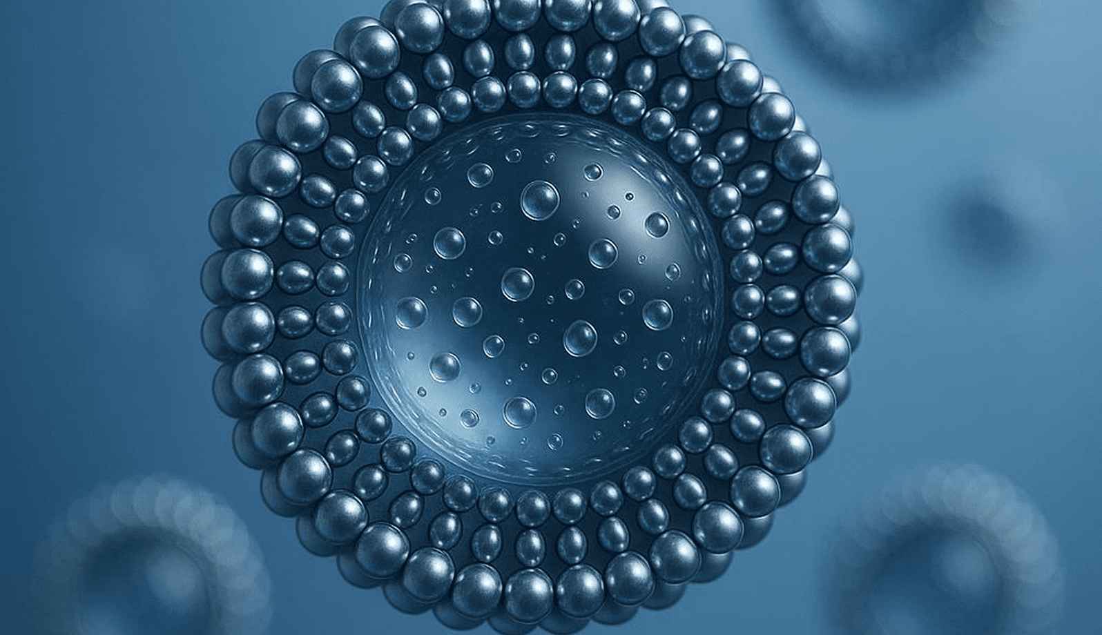 GettyImages-1170207585-6 A 3D visualization of a spherical structure with multiple layers of metallic beads.