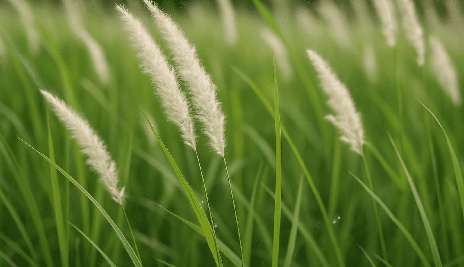 GettyImages-1170207585-9 Close-up of white fluffy grass heads in green field.