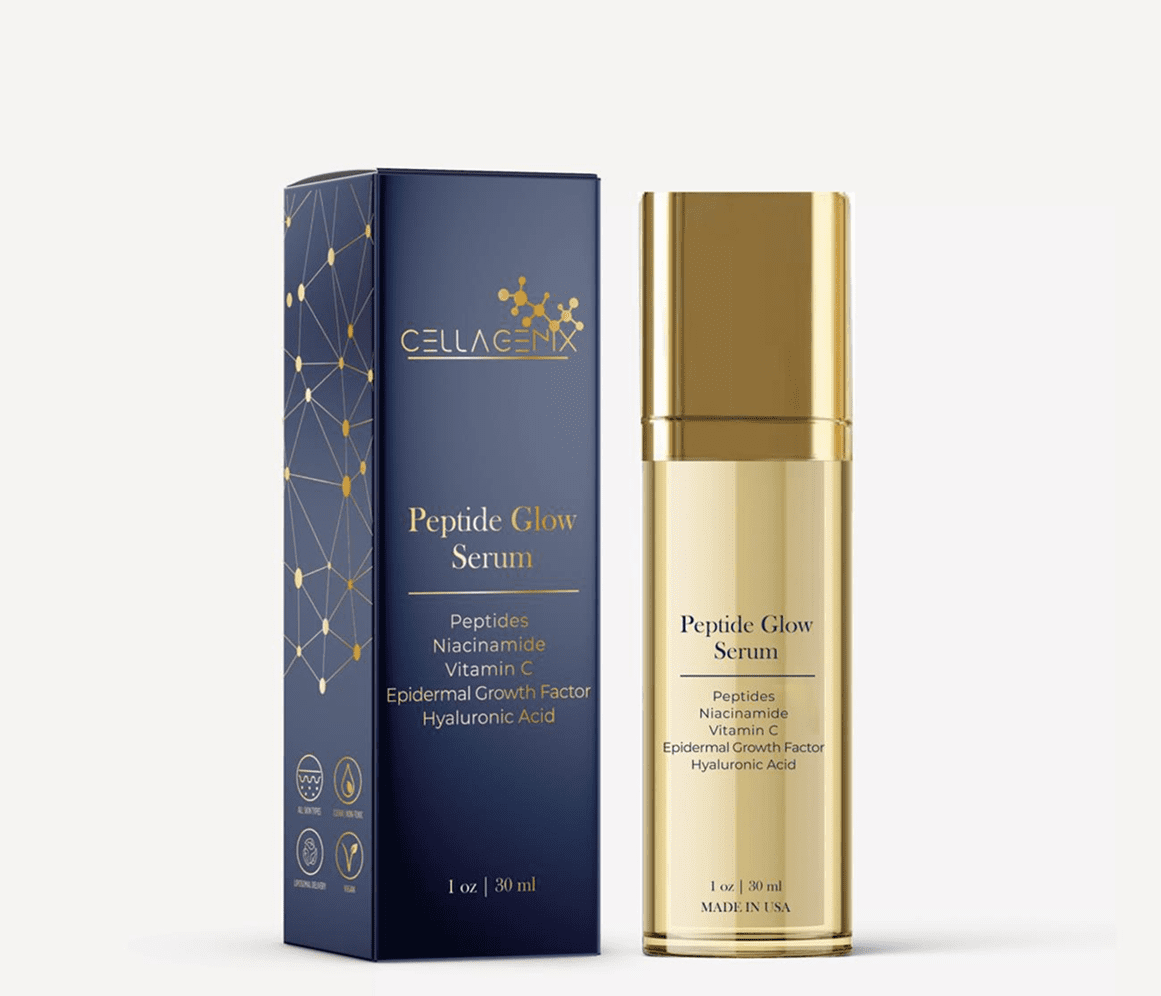 Elegant bottle and box of luxury Pyunk Glow Serum with gold accents.