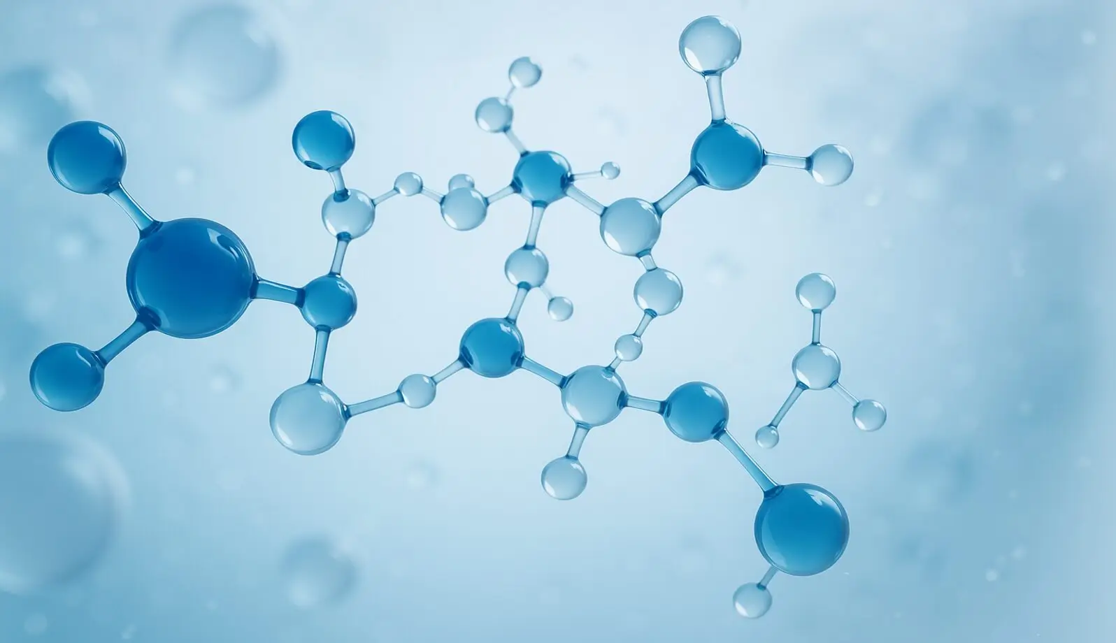 3D molecular structure with interconnected atoms and bonds in blue.